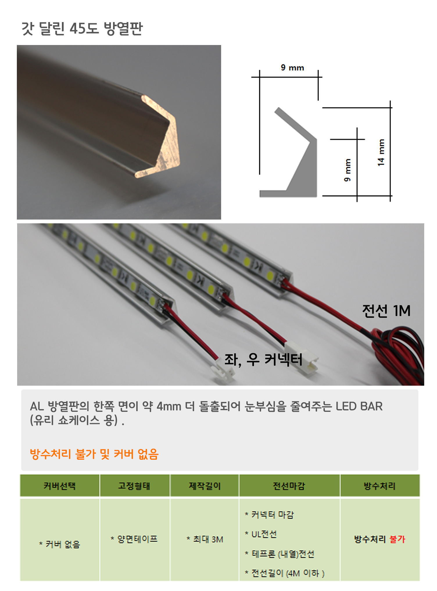 갓 달린 45도 방열판