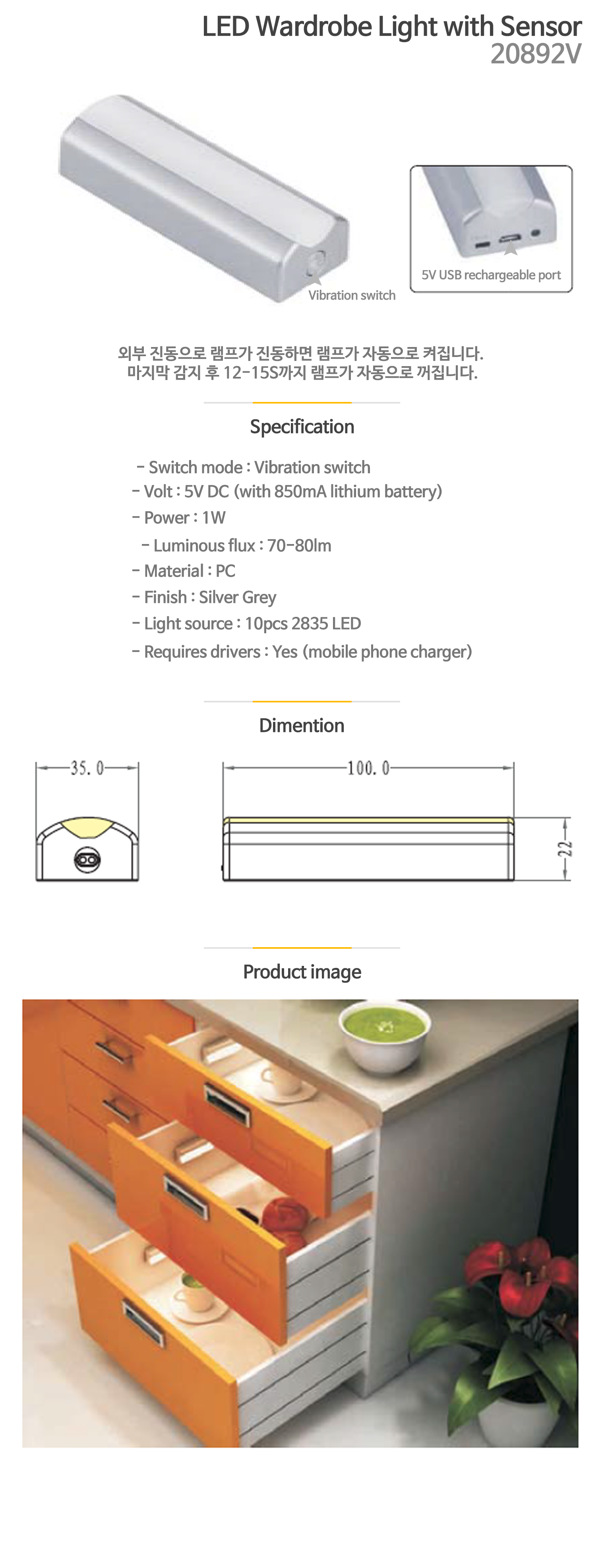 LED Wardrobe Light with Sensor 20892V